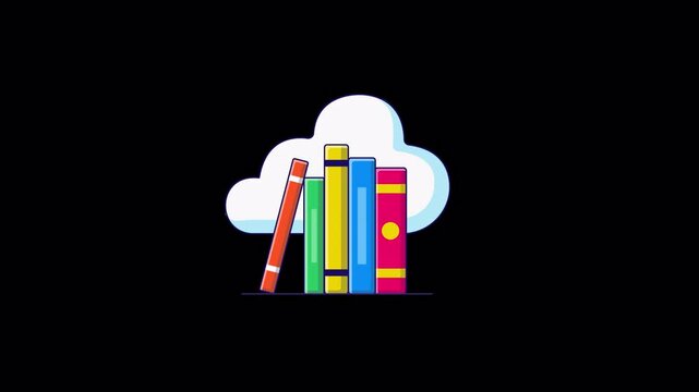 Animated Books with Cloud. E-Library Concept Concept Video - Transparent