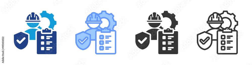Poster contractor safety management icon set multiple style collection
