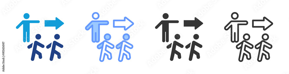Poster evacuation training icon set multiple style collection