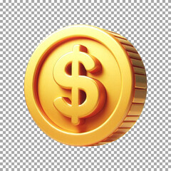 cartoon gold coin, bold dollar sign ($). The coin should have a glossy finish, Shiny Yellow Coin with $ Logo for Game Tokens on transparent background, png, psd
