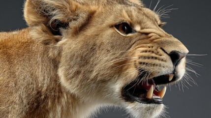 Obraz premium Close-up portrait of a lioness exhibiting aggression.