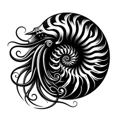 Create a nautilus silhouette vector style with white background