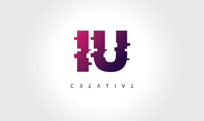 Obraz premium Digital Glitch IU Letter Logo | Modern Creative Branding Design | Technology Business Identity