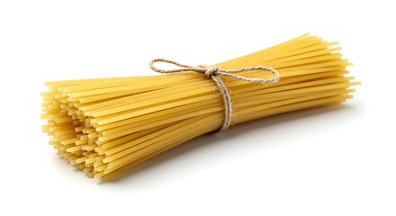 Raw spaghetti pasta in a tied handful