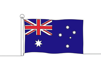Fototapeta premium One line drawing of Australia flag with color. Modern minimalistic design in continuous line art style, perfect for creative projects, print materials and educational content. 