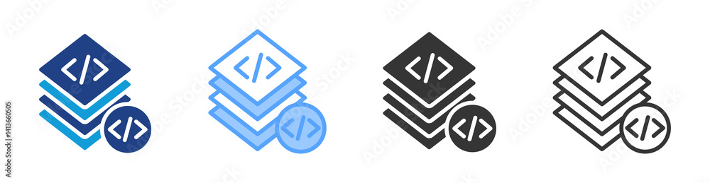 Poster Layer Code icon set multiple style collection