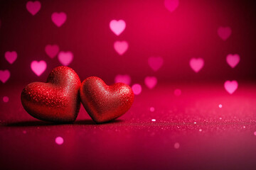 two red hearts on a pink background