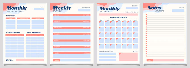 set of monthly and weekly  planners calendar template , blank, to do list, reminder, schedule, vector