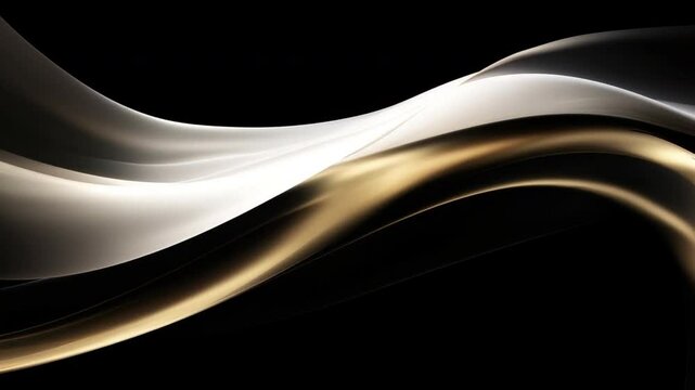 Elegant Gold and Silver Waves: Abstract art featuring elegant flowing waves of gold and silver, creating a luxurious and sophisticated design against a black backdrop.