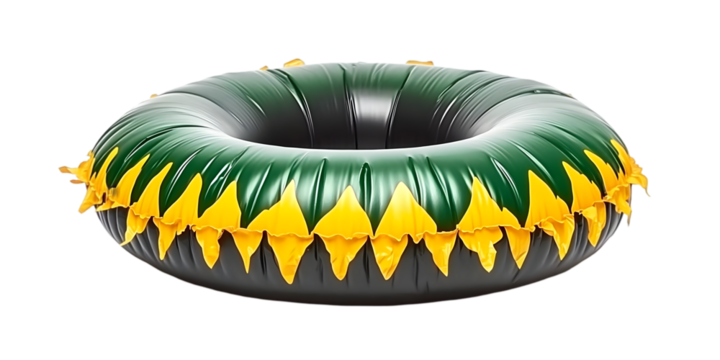 Isolated Illustration of a Green and Yellow Inflatable Ring on Black Background