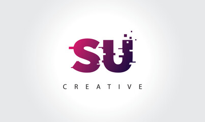 "Digital Glitch SU Letter Logo | Modern Creative Branding Design | Technology Business Identity"