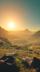 Timeless Tranquility Under the Radiance of the Midday Sun with Clear Skies and Illuminated Landscape