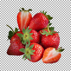 Fresh Strawberries with Leaves and Sliced Half on transparent background, png, psd
