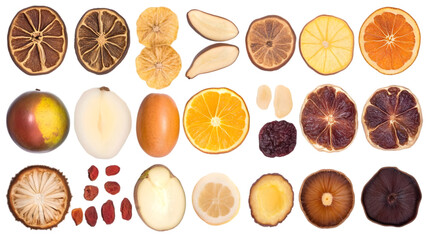 Isolated Photo Collection of Various Dried Fruits on Transparent Background