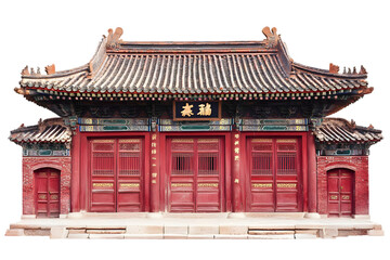Fototapeta premium Isolated Photo of a Red Chinese Temple with Ornate Details and a Transparent Background
