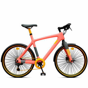 Coral pink and yellow bicycle, vector illustration, white background, no shadows, no gradient, simple style, no black outline