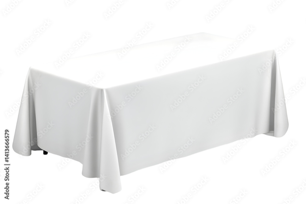 Wall mural isolated photo of a white table covered in smooth cloth on transparent background