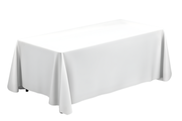 Isolated Photo of a White Table Covered in Smooth Cloth on Transparent Background