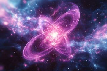 Obraz premium Cosmic atom swirling in nebulae