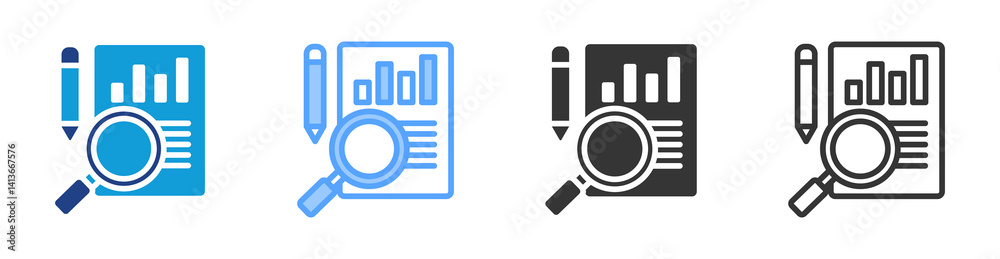 Poster analytical research icon set multiple style collection