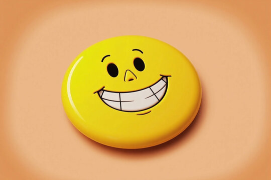 yellow smiley face button with a smile on it