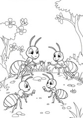 Cute Black And White Ants Illustration