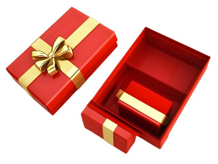 Isolated Red Gift Boxes with Golden Ribbons And Transparent Background Photo