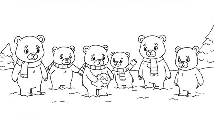 Obraz premium Cute Cartoon Bear Family Winter Illustration