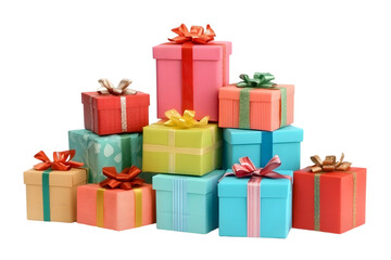 Isolated Stack of Colorful Presents with Ribbons on Transparent Background