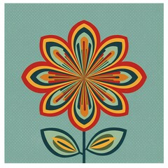 A Vibrant and Expressive Depiction: A Colorful Abstract Geometric Lily of the Valley Flower in a Contemporary Nordic Folk Art Style with a Flat Design Aesthetic