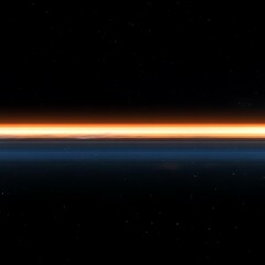 Obraz premium Atmospheric horizon line during sunrise or sunset, viewed from space, showcasing a vibrant orange glow against a dark backdrop of space
