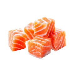 Fresh Raw Salmon Meat Cubes Dice for Sushi and Sashimi  Isolated Transparent Background
