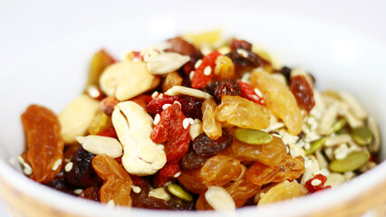 Mixed nuts. Snack food consisting of any mixture of mechanically or manually combined nuts.