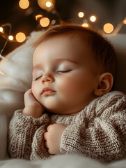 Peaceful Sleeping Baby Surrounded by Warm Relaxing Twinkling Lights