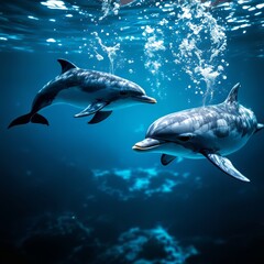 Fototapeta premium Oceanic Dolphins: Serene Underwater Dance of Grace