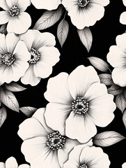 Vintage Black and White Bloom Seamless Pattern Design