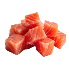 Fresh Raw Salmon Meat Cubes Dice for Sushi and Sashimi  Isolated Transparent Background