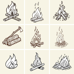 Hand-drawn style campfire and bonfire icons