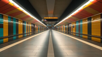 Panoramic view of modern urban metro or train station with empty platform and contemporary architecture