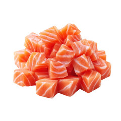 Fresh Raw Salmon Meat Cubes Dice for Sushi and Sashimi  Isolated Transparent Background