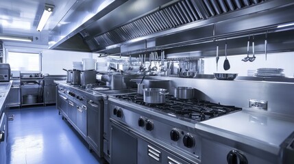 a commercial kitchen featuring stainless steel appliances professional equipment and a functional layout designed for efficient food preparation