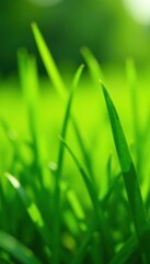 Obraz premium Softly swaying blades of emerald green grass in gentle morning breeze, breeze, morning