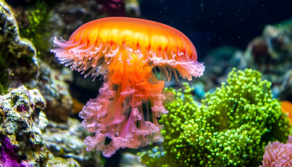 Orange Jellyfish in Aquarium