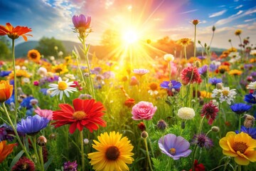 Vibrant Wildflower Meadow in Sunlight