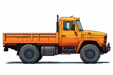 Naklejka premium Rugged Orange Heavy Duty Dump Truck - Reliable Diesel Transportation Vehicle with Big Wheels for Industrial and Construction Freight Delivery