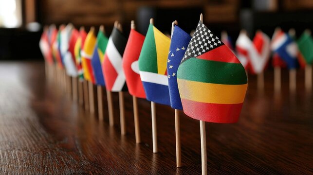 Colorful miniature flags global unity diversity international cooperation