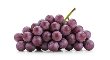 Bunch of fresh red grapes with water droplets on white background