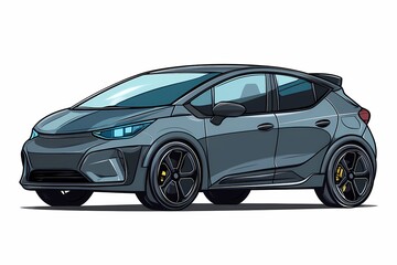 Naklejka premium Sleek Black Electric Sedan: Modern Compact Vehicle Illustration with Sporty Urban Design