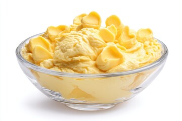 Appetizing vibrant mango ice cream in clear bowl delightful dessert presentation creamy texture closeup view