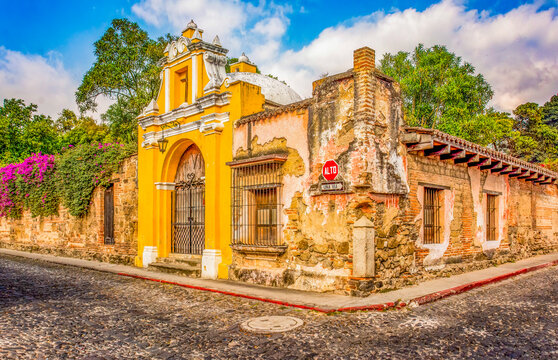 Antigua, Guatemala. 17th century Chapel Way of the Cross station in Street of the Steps.